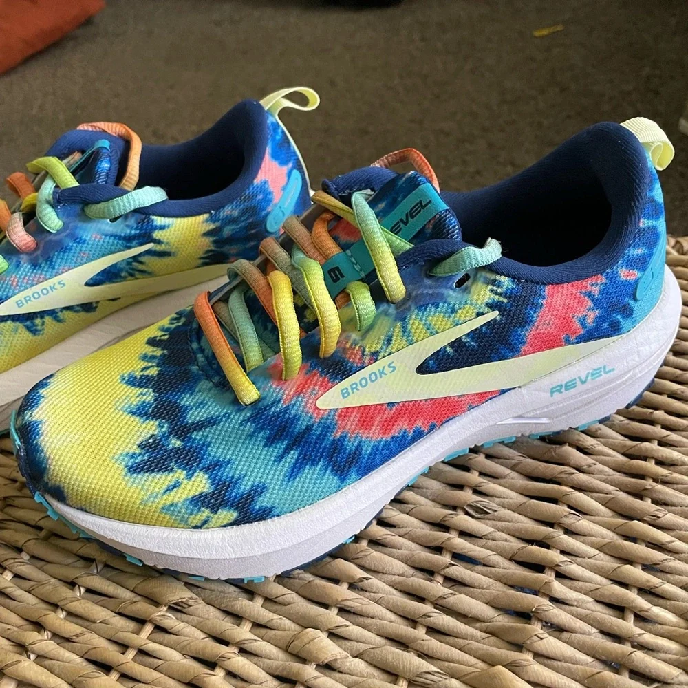 Brooks Revel Sneakers - Blue, Yellow, and Orange Tye Dye - Picture 3 of 9